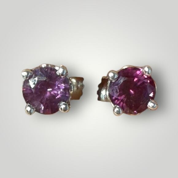 14K Solid White Gold  Gemstone Stud Earrings Screw Back-Sapphire or Tourmaline - Picture 1 of 7